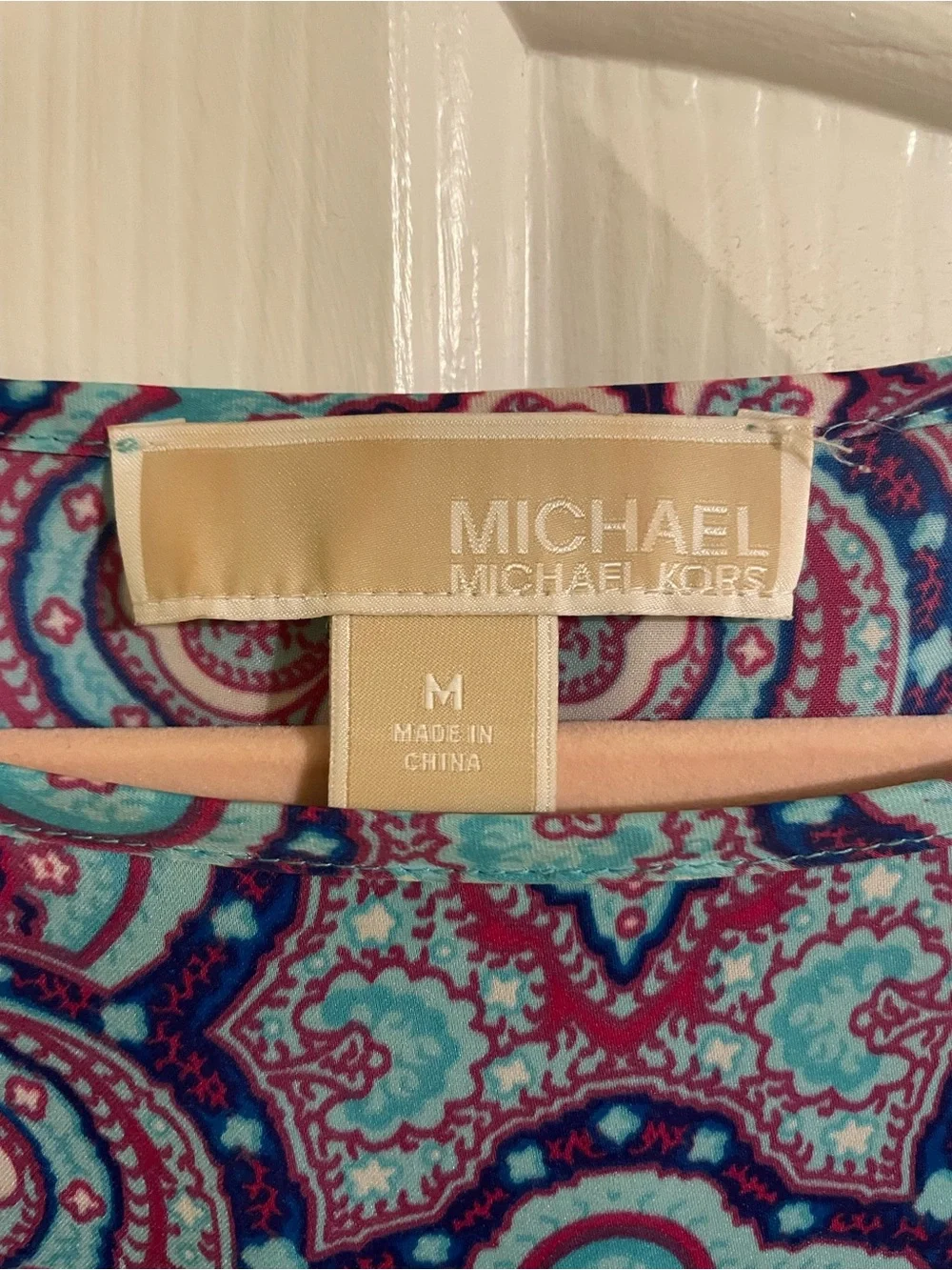 Michael Kors Women's Teal and Purple Printed Long-Sleeve Blouse